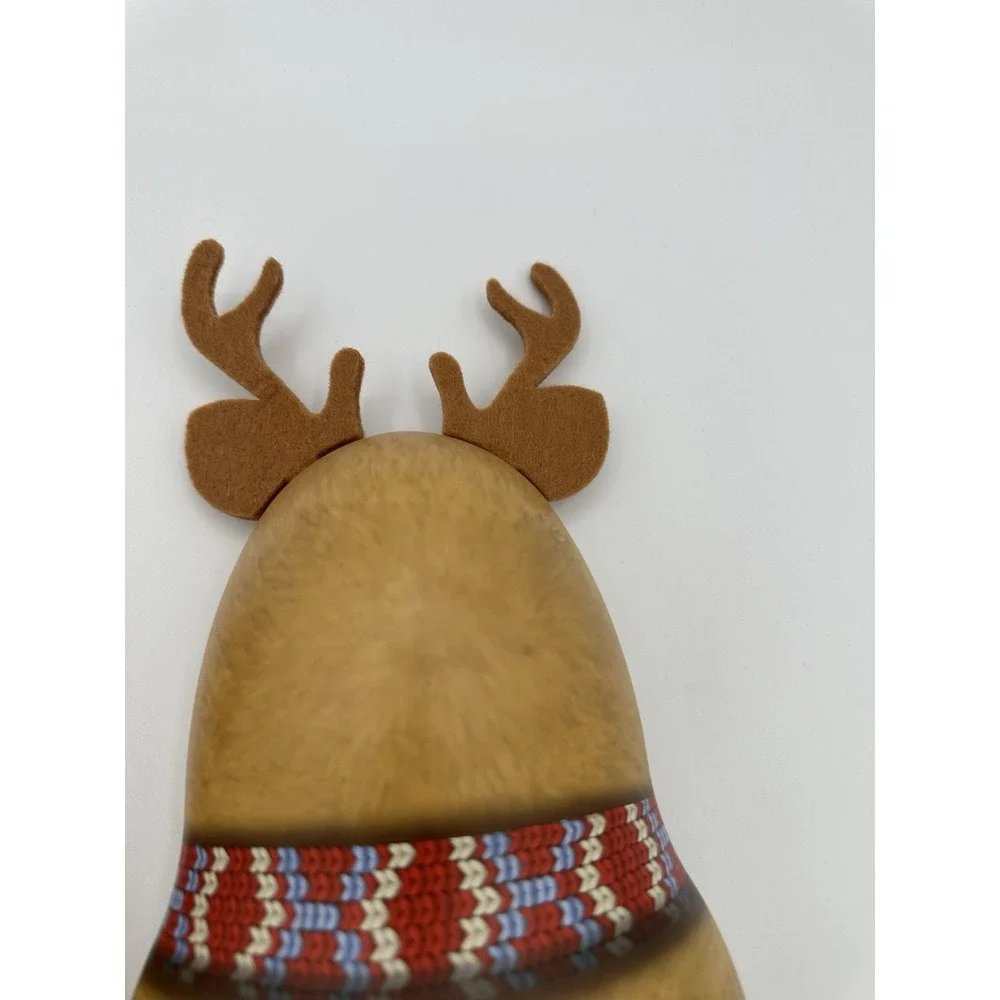 3-D Reindeer Moose Winter Christmas Treats Tin Container W/ Felt Horns 11 Inches